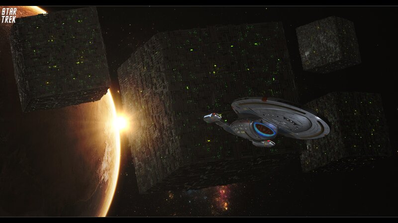 Starship Near Cubes