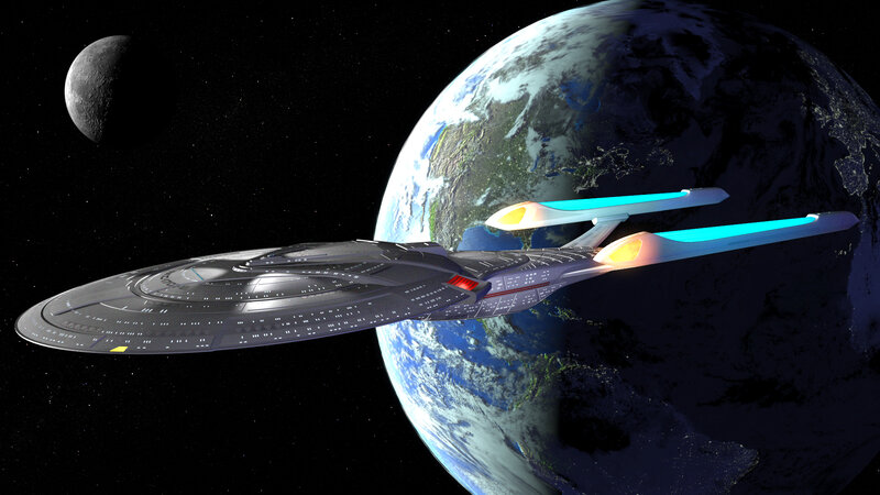 Starship near Earth and moon