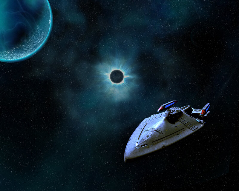 Starship near eclipsed star