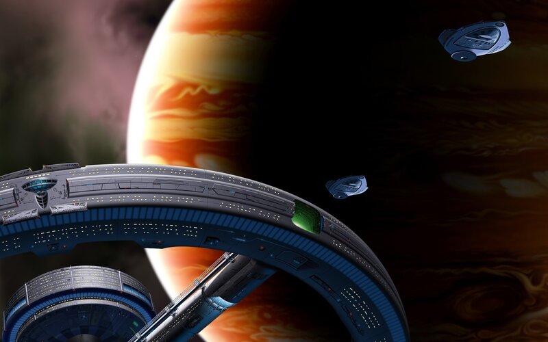Starship near gas giant