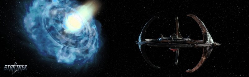 Starship Near Nebula — Black, Dramatic