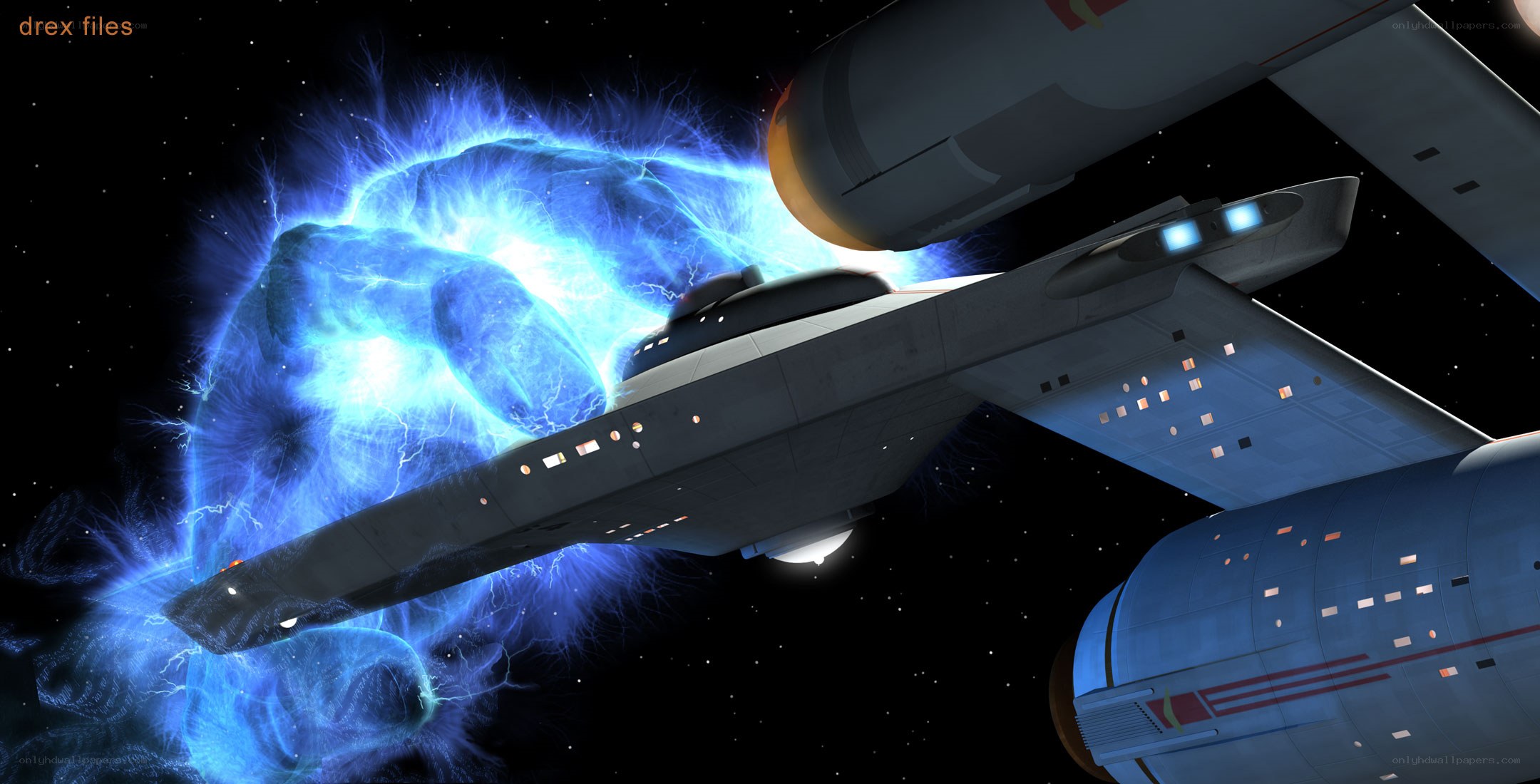 Starship near nebula