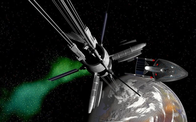 Starship Near Planet — Black, Dramatic, 3d Render