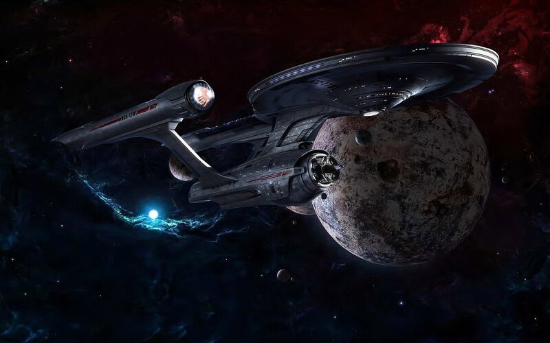 Starship Near Planet — Black, Dramatic, Night