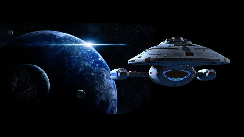 Starship Near Planet — Blue, Dramatic, Digital Art, Moon, Space