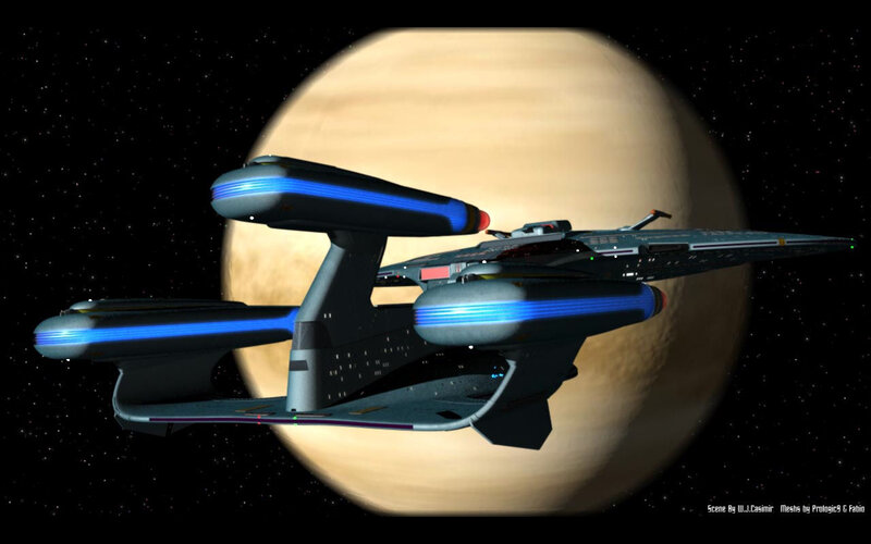 Starship Near Planet — Blue, Dramatic