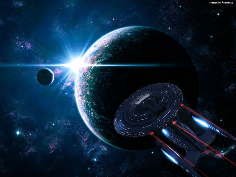 Starship Near Planet — Blue