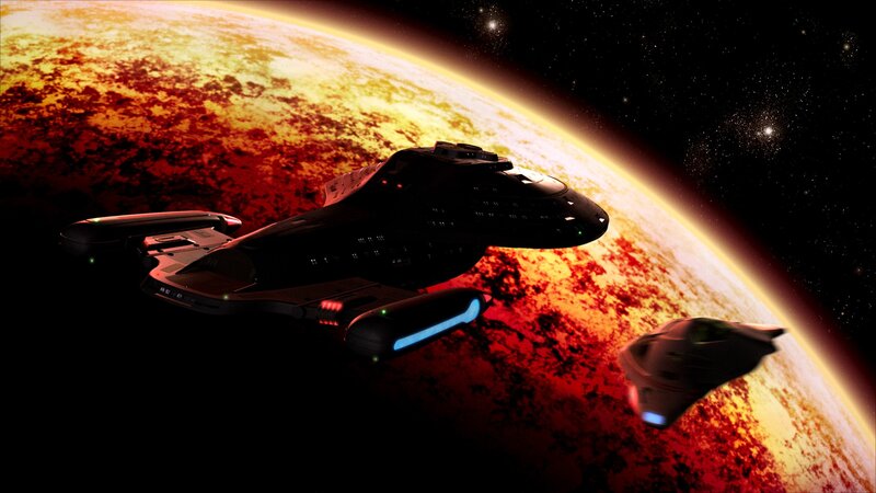 Starship Near Planet — Red, Dramatic, Digital Art