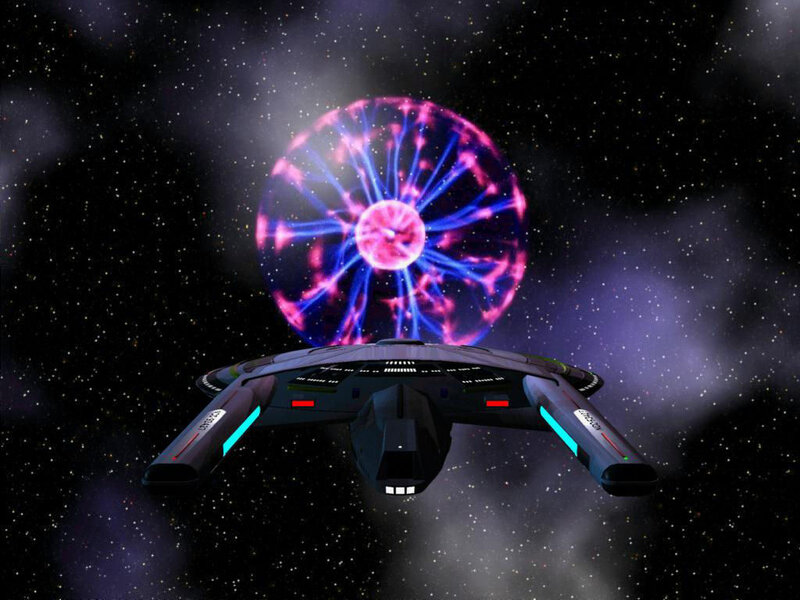 Starship near plasma sphere
