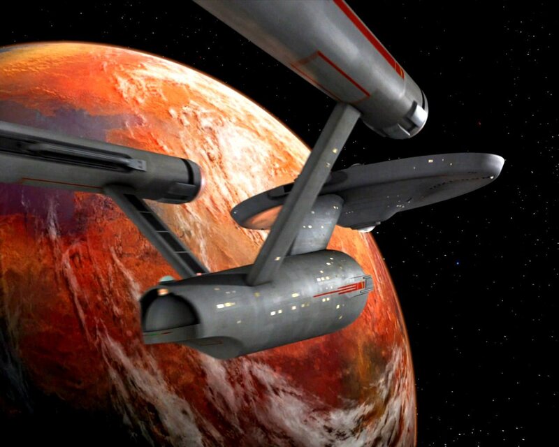 Starship near red planet