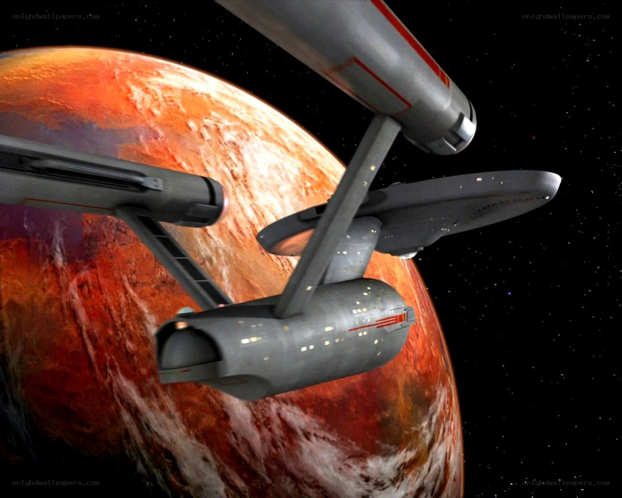 Starship near red planet