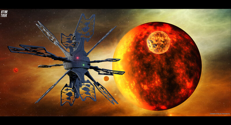 Starship Near Red Planet — Dramatic
