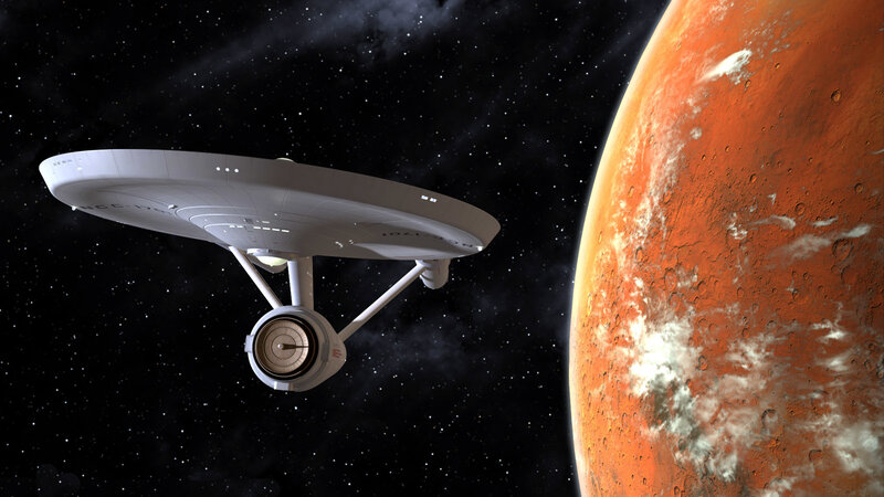 Starship near red planet