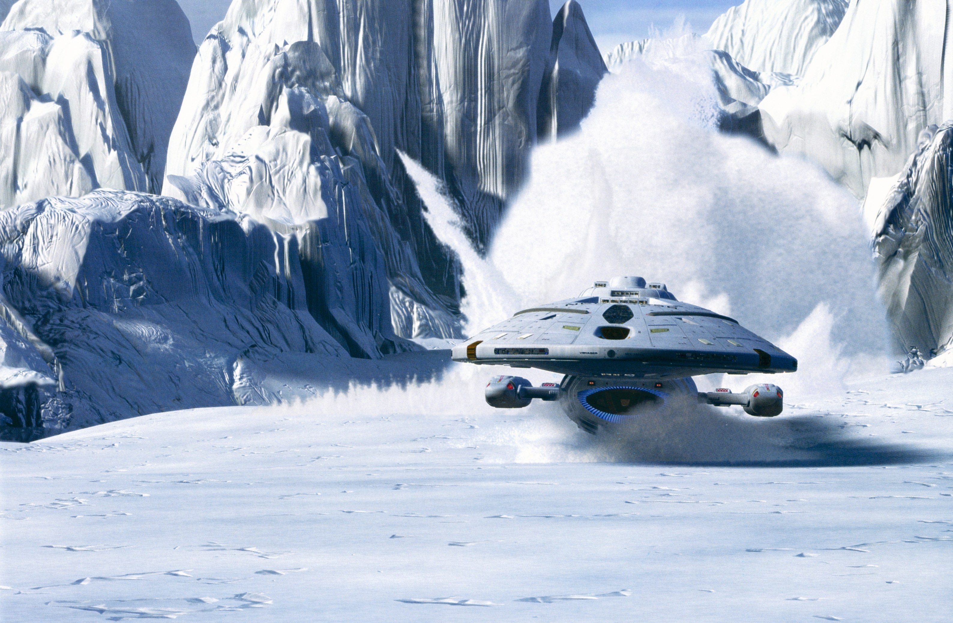 Starship on snowy planet