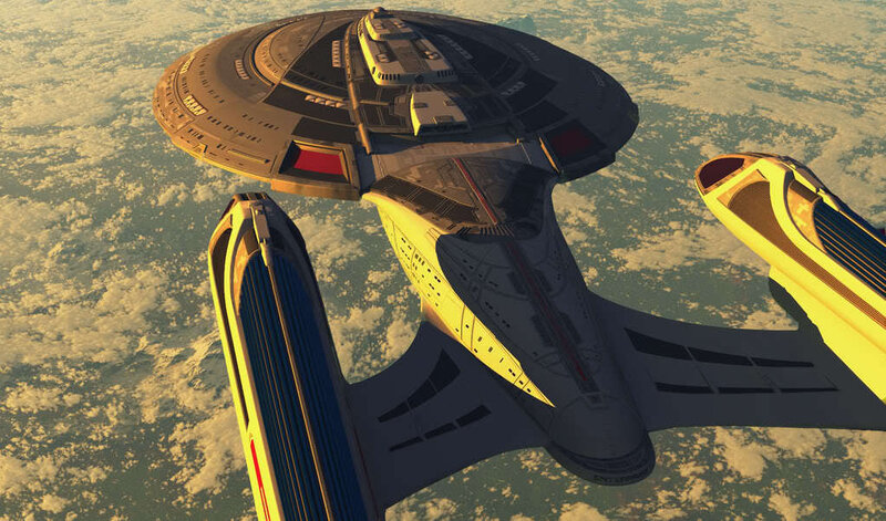 Starship orbiting a planet