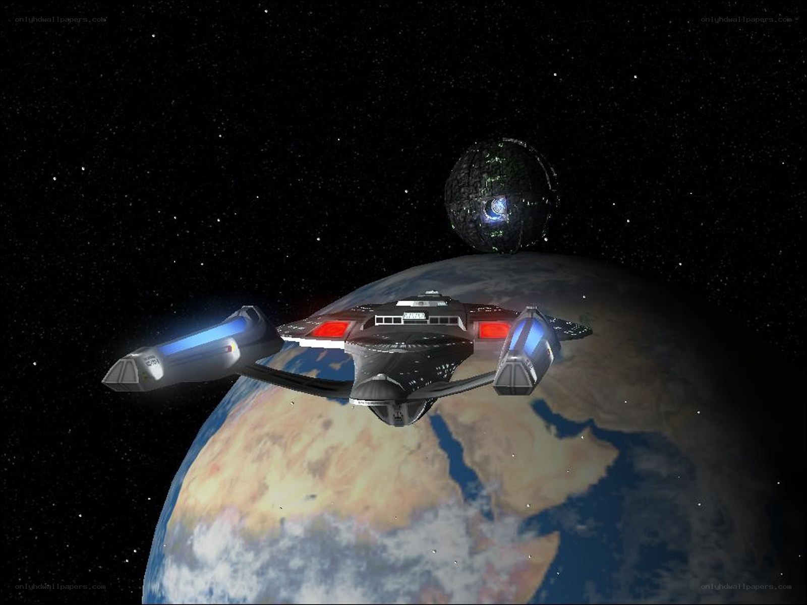 Starship orbiting a planet