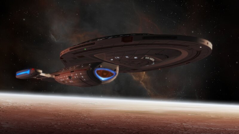 Starship orbiting a planet