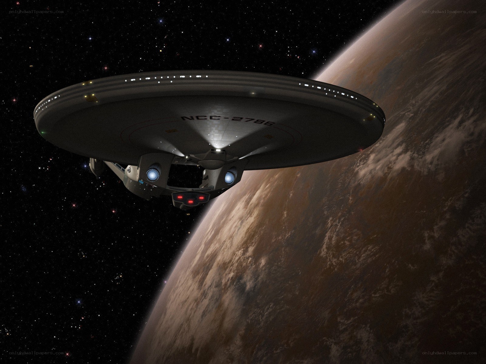 Starship orbiting a planet