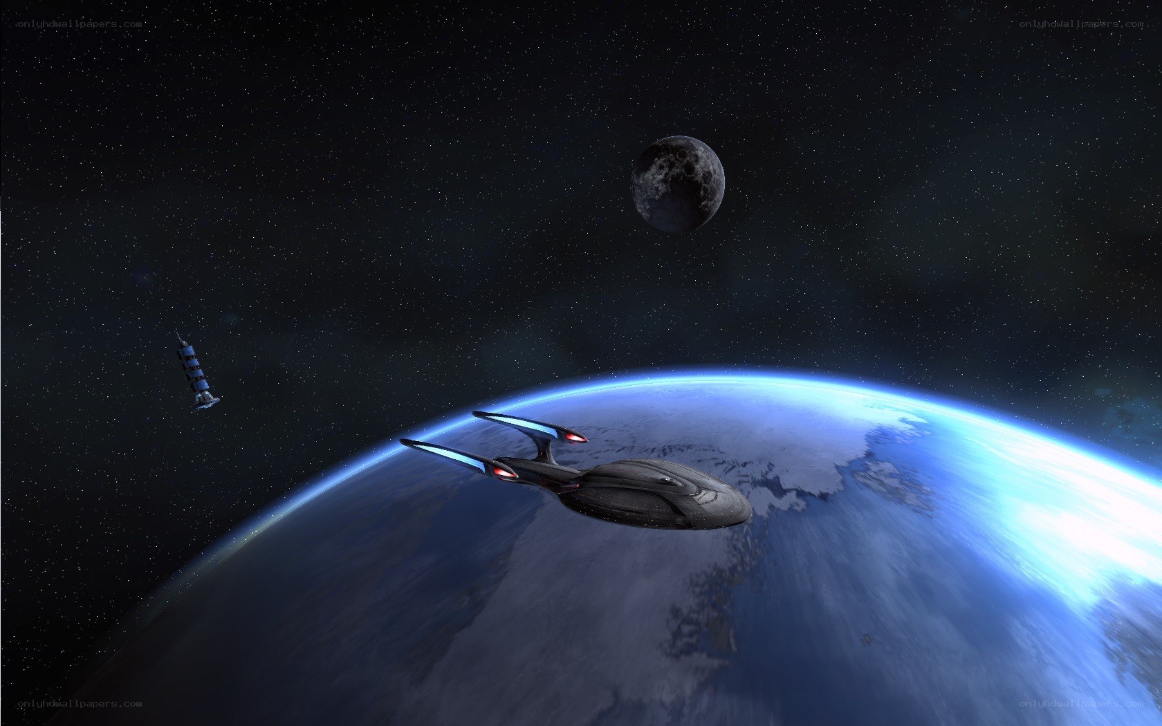 Starship orbiting a planet