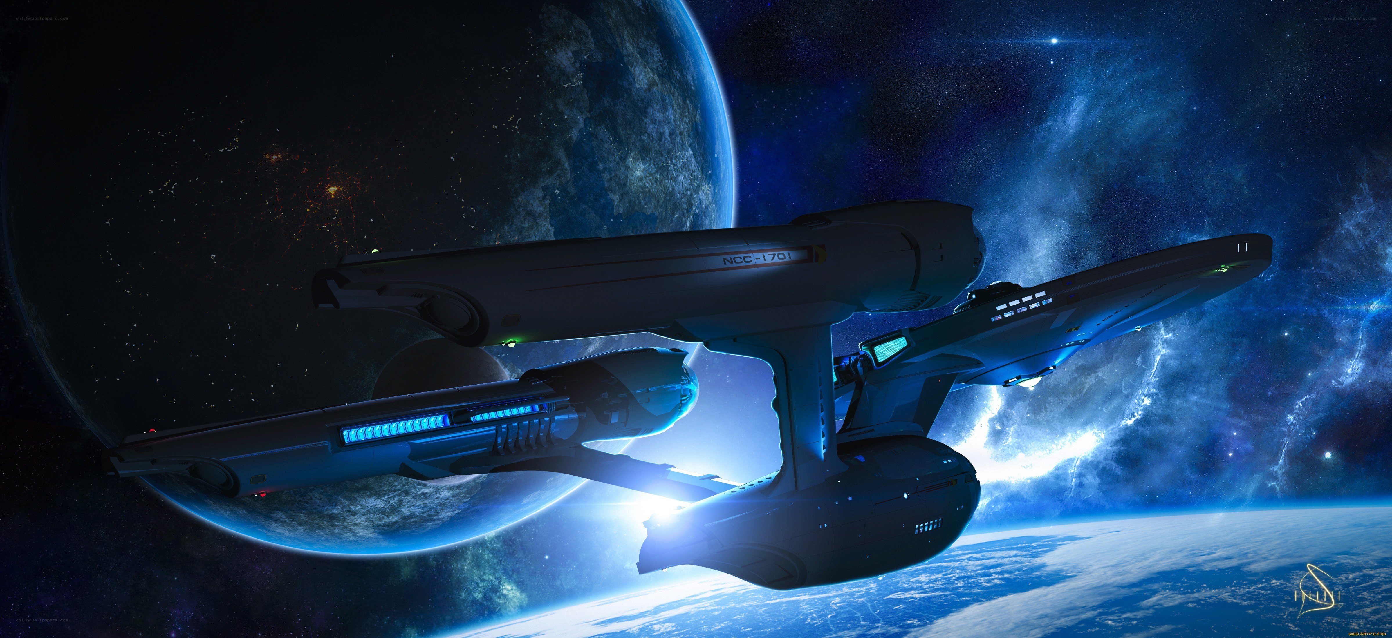 Starship orbiting a planet