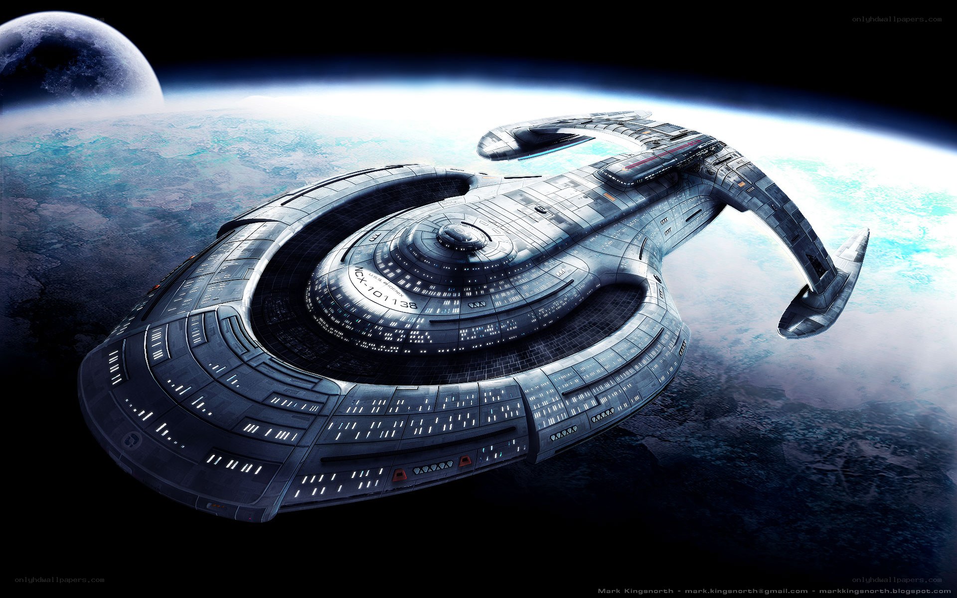Starship orbiting a planet