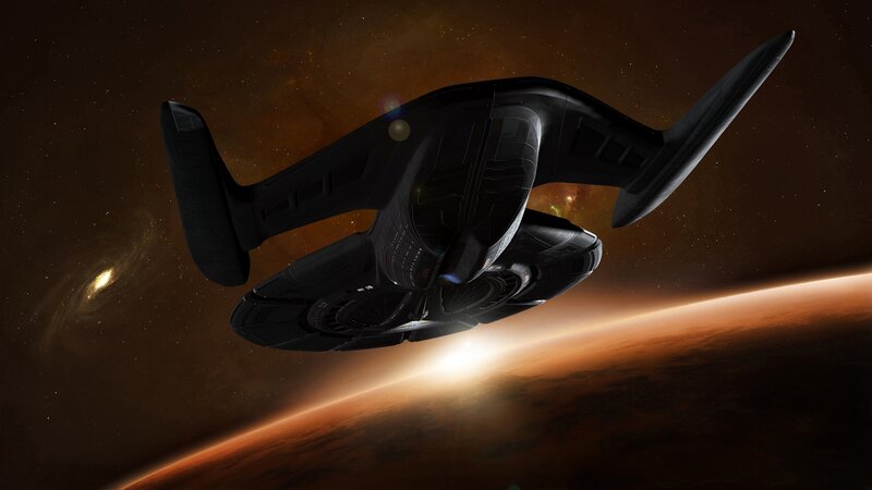 Starship orbiting a planet