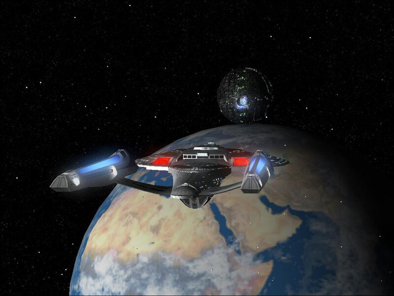 Starship Orbiting Planet — Blue, Dramatic, 3d Render