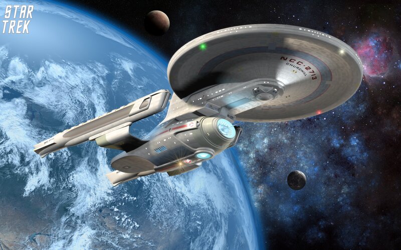Starship Orbiting Planet — Blue, Dramatic, Digital Art