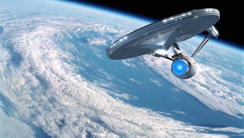 Starship Orbiting Planet — Blue, Dramatic