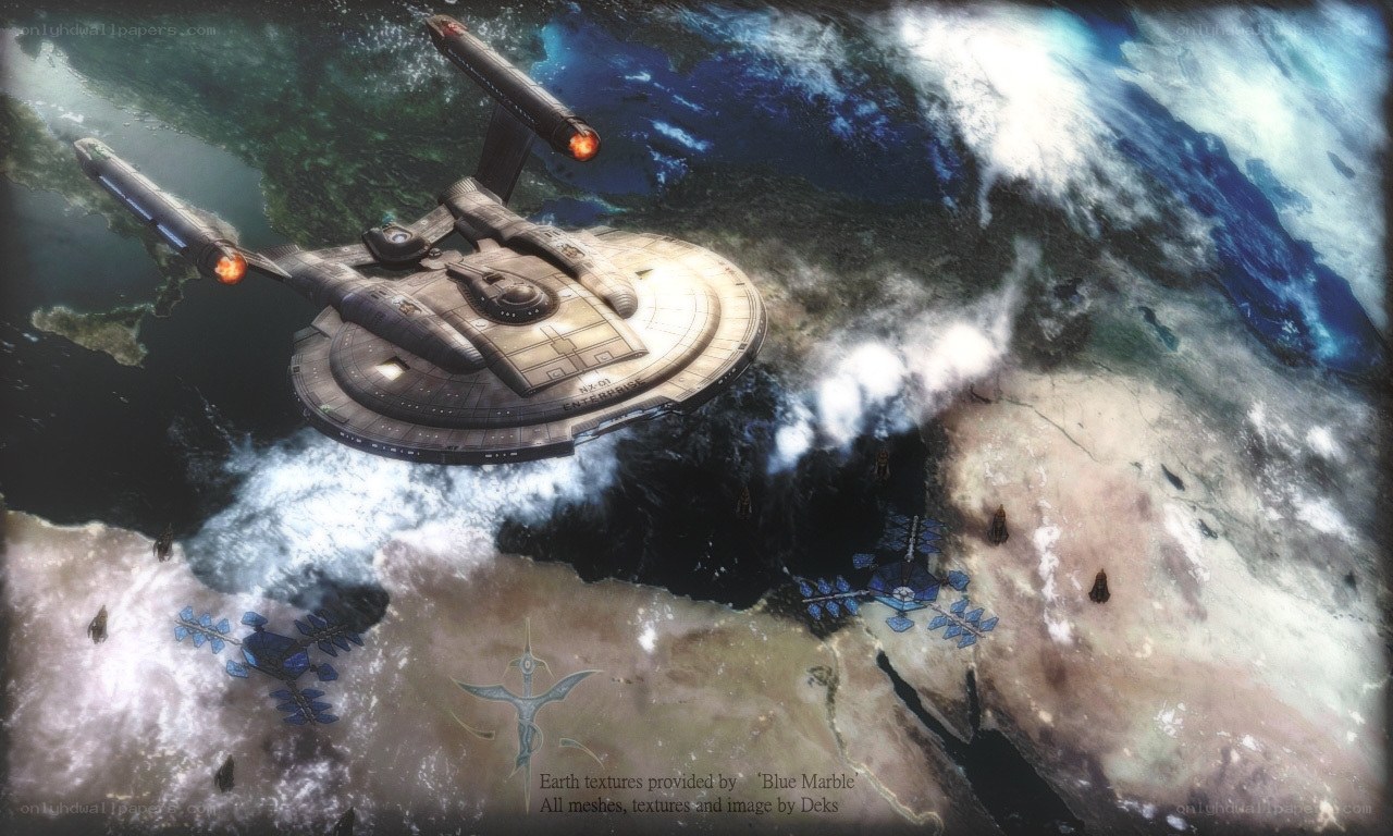 Starship over a planet