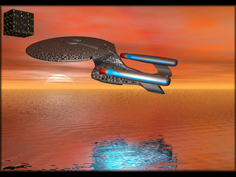 Starship over alien ocean
