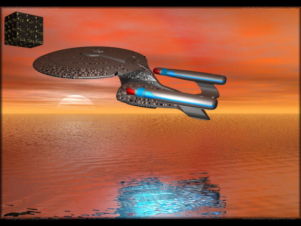 Starship over alien ocean