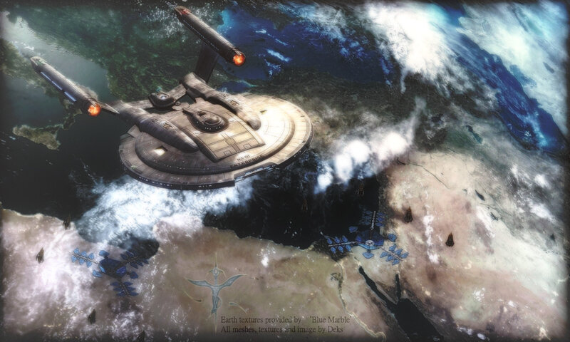 Starship over Planet — Blue, Dramatic