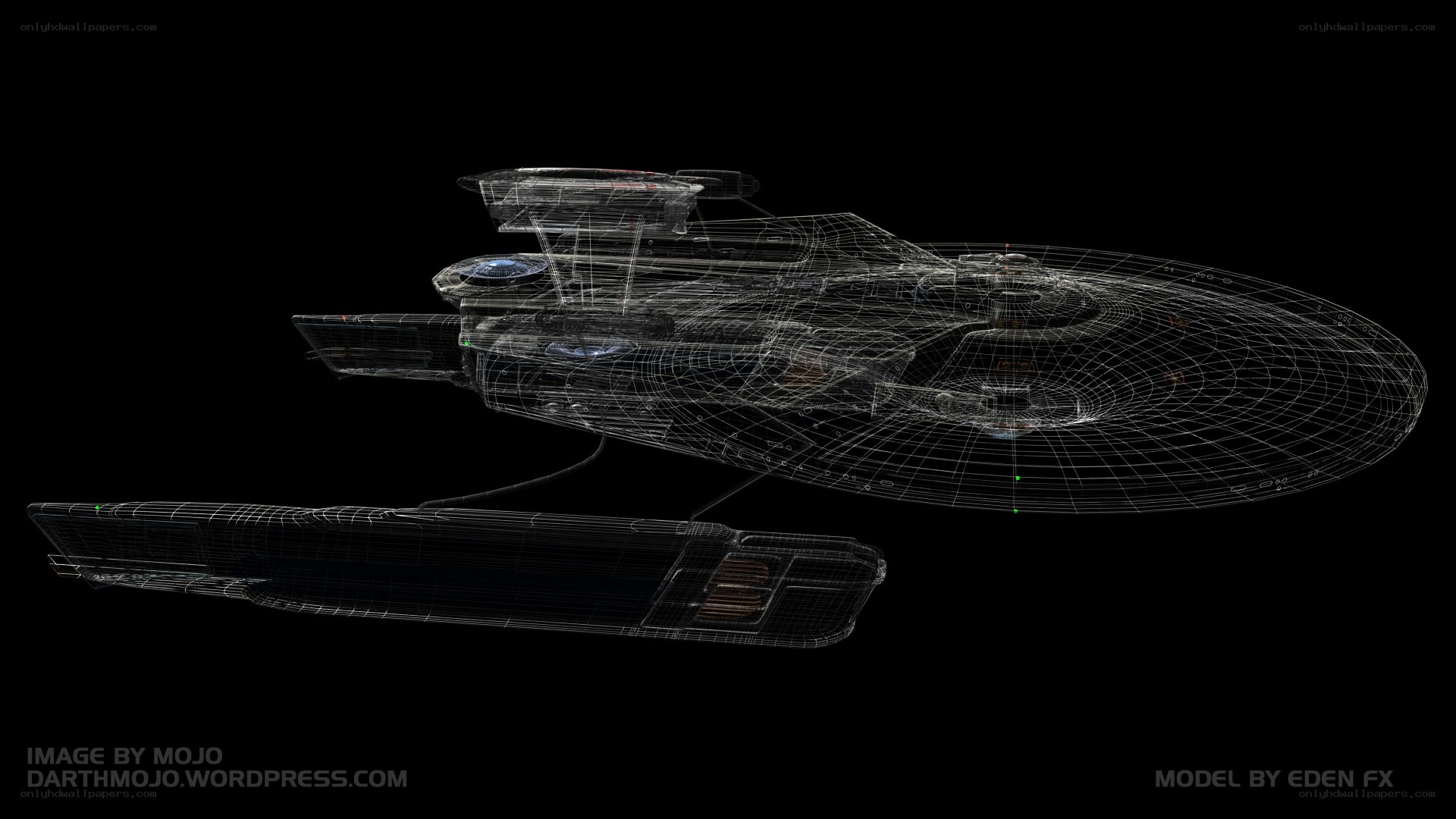 Starship wireframe model