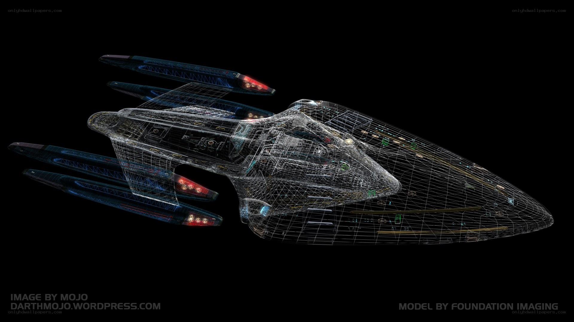 Starship wireframe model