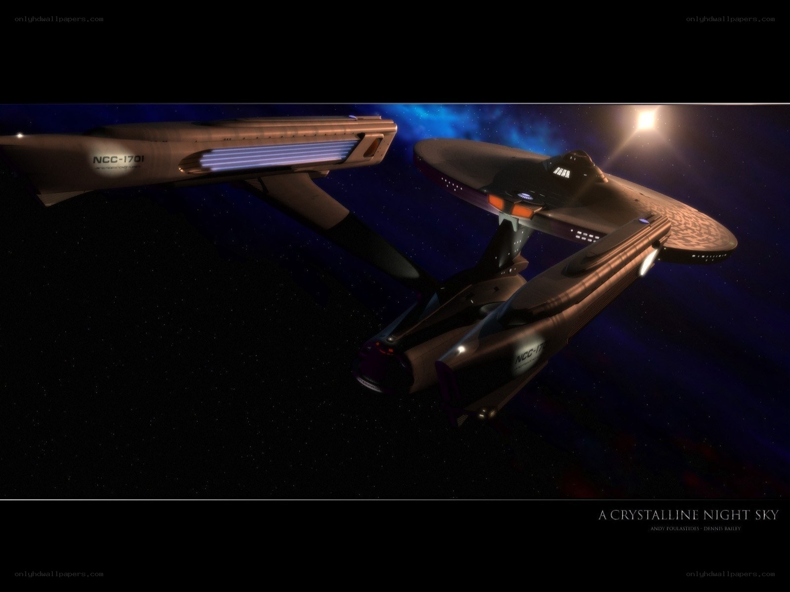 Starships in a starry sky