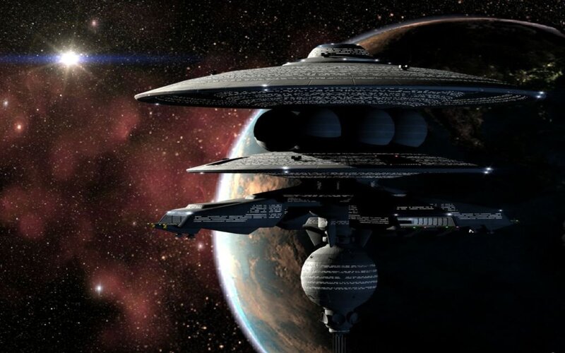 Starships in Orbit — Black, Dramatic, Digital Art