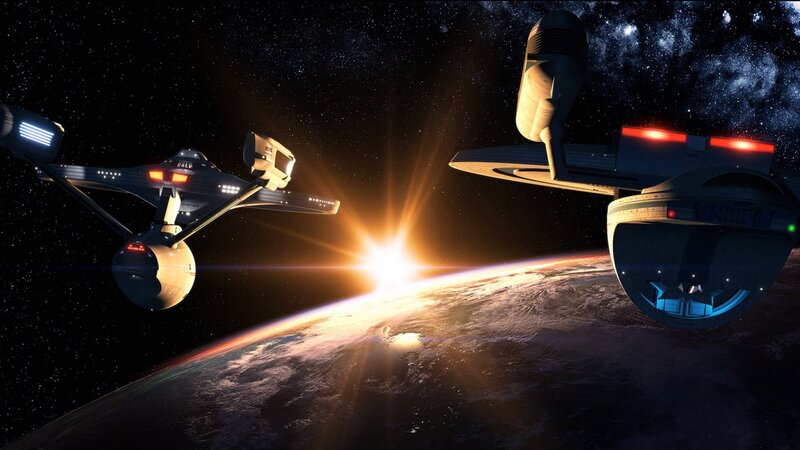 Starships in Orbit — Black, Dramatic, Sunrise