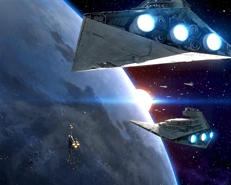 Starships in Space Battle — Blue, Dramatic, Night
