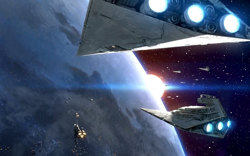 Starships in Space Battle — Blue, Dramatic, Sunset