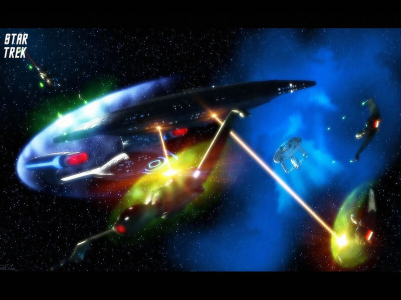 Starships in Space Battle — Blue, Dramatic