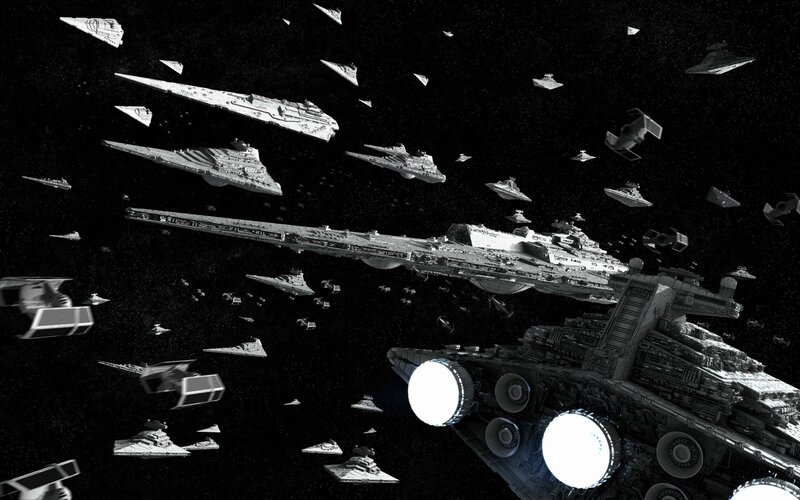 Starships in Space — Black, Dramatic, Digital Art, Spaceships, Battle