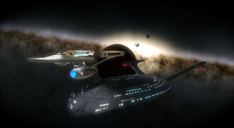 Starships in Space — Black, Dramatic, Night, 3d Render, Spacecraft, Planet