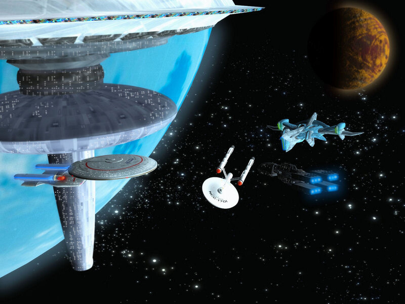 Starships in Space — Black, Dramatic, Night, Digital Art, Planet, Space Station