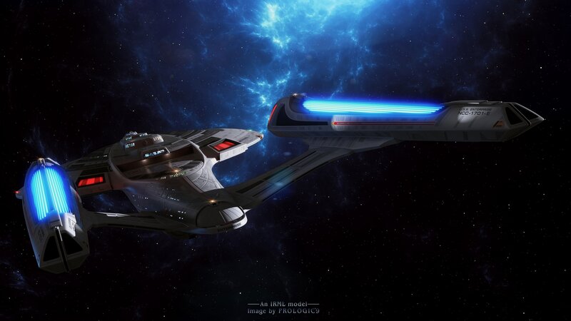 Starships in Space — Blue, Dramatic, Night, Digital Art, Nebula