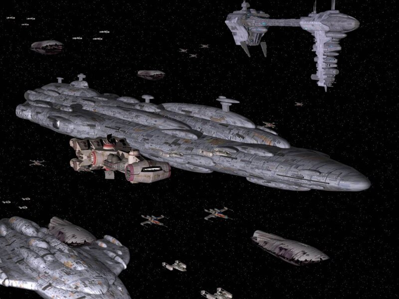 Starships in Space — Gray, Dramatic, Night, Digital Art, Spaceships