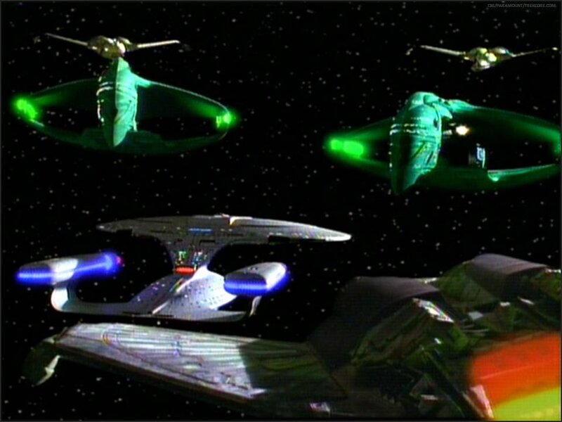 Starships in Space — Green, Dramatic, Night