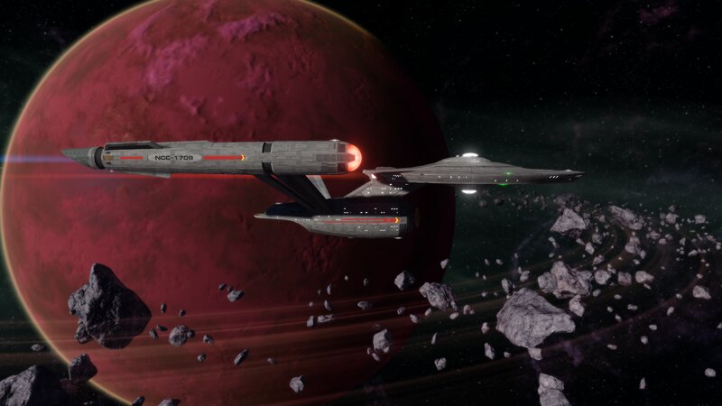 Starships in Space — Red, Dramatic, Night