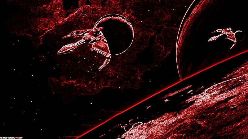 Starships in Space — Red, Dramatic