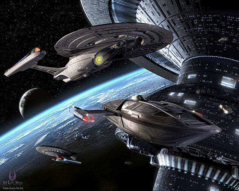 Starships near space station